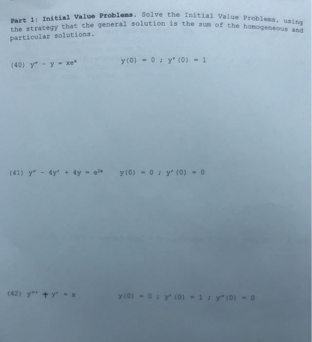 Solved Part 1: Initial Value Problems. Solve the Initial v | Chegg.com