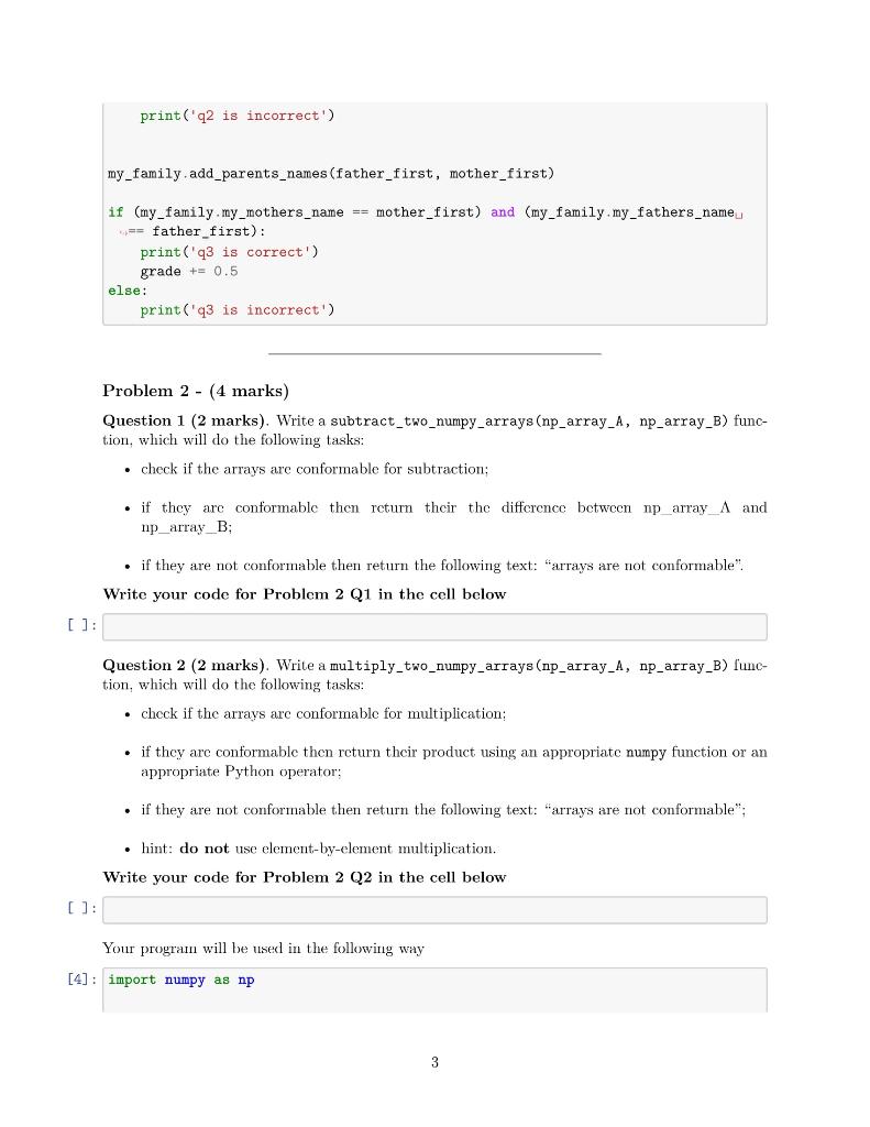 Solved Problem 1 - (6 marks) Create a Python class family, | Chegg.com