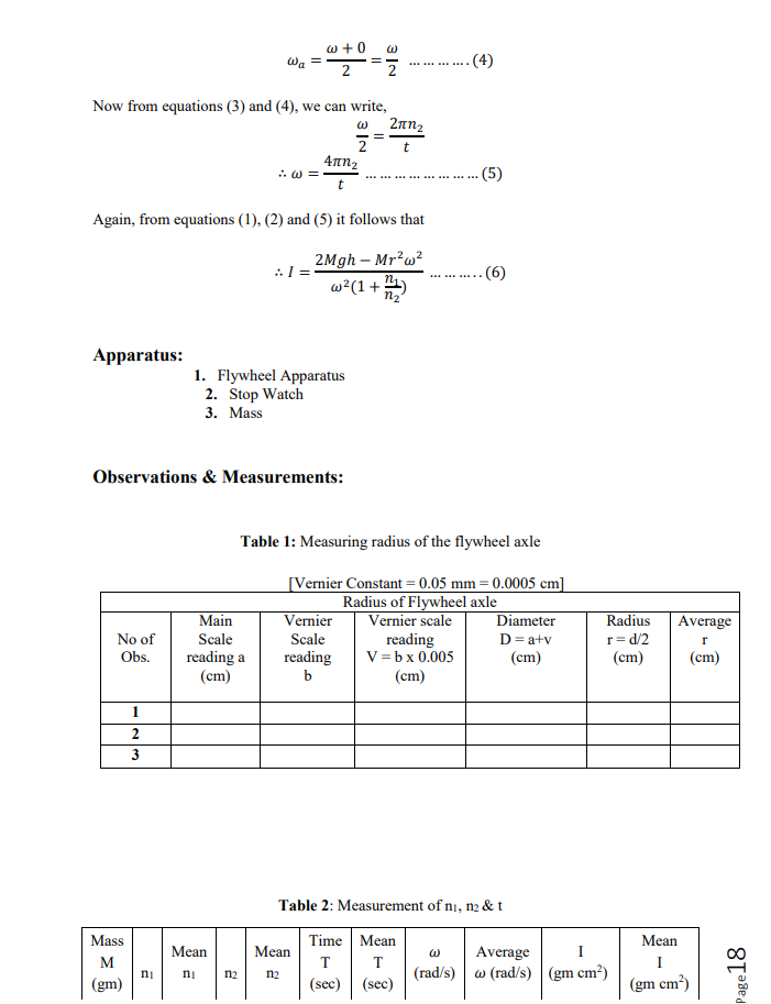 Solved Experiment Name Flywheel Apparatus Assignment To