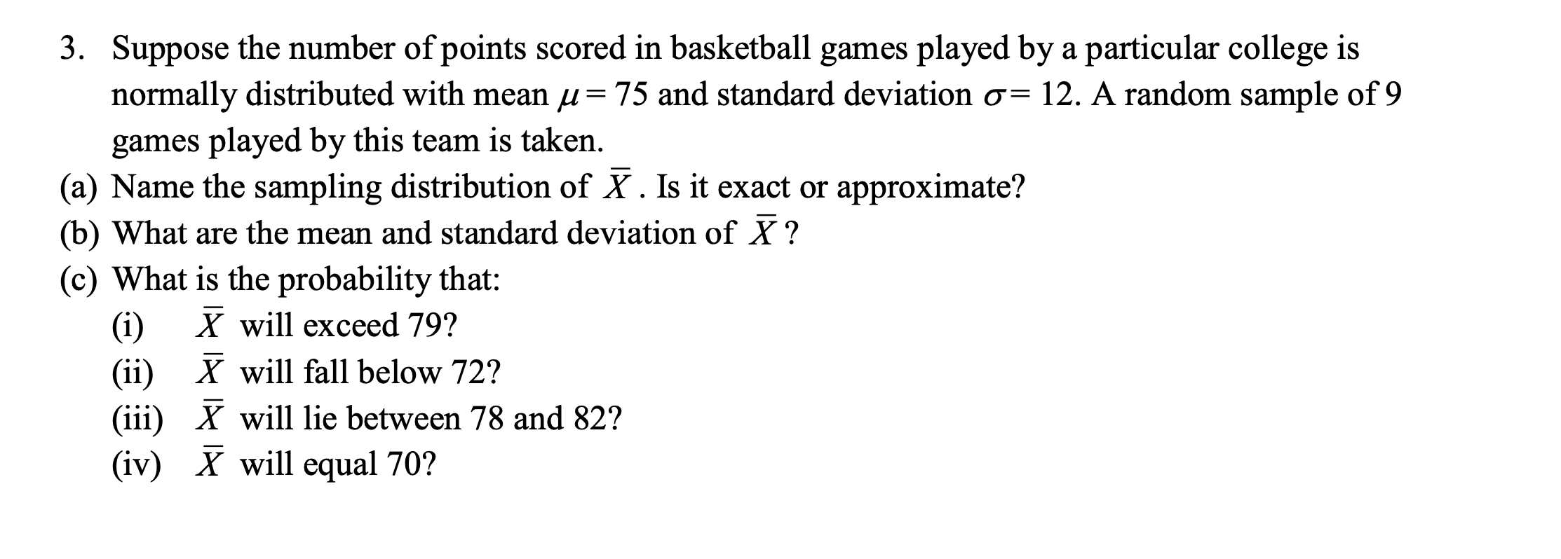 Solved 3. Suppose the number of points scored in basketball | Chegg.com