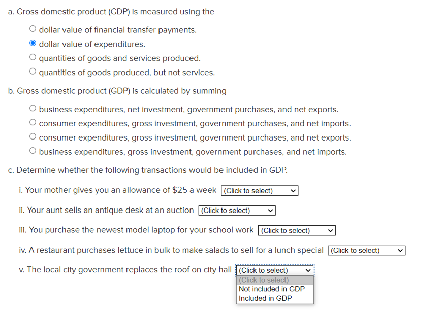 Solved a. Gross domestic product (GDP) is measured using the | Chegg.com