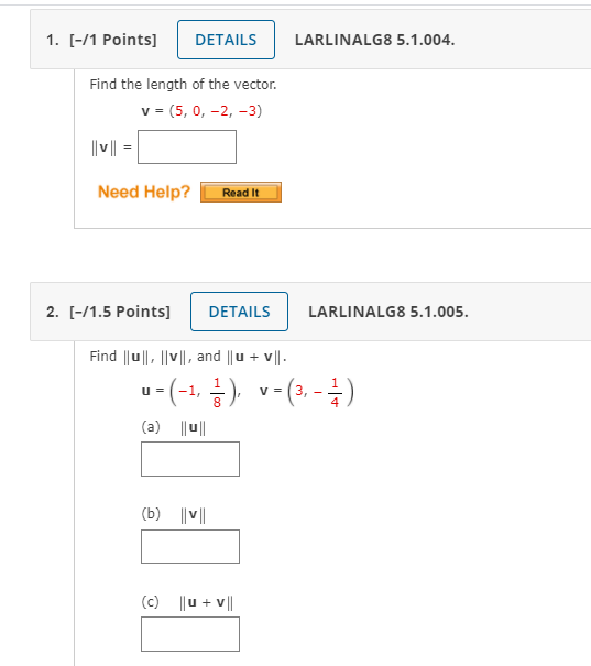 Solved 1. (-/1 Points] DETAILS LARLINALG8 5.1.004. Find The | Chegg.com