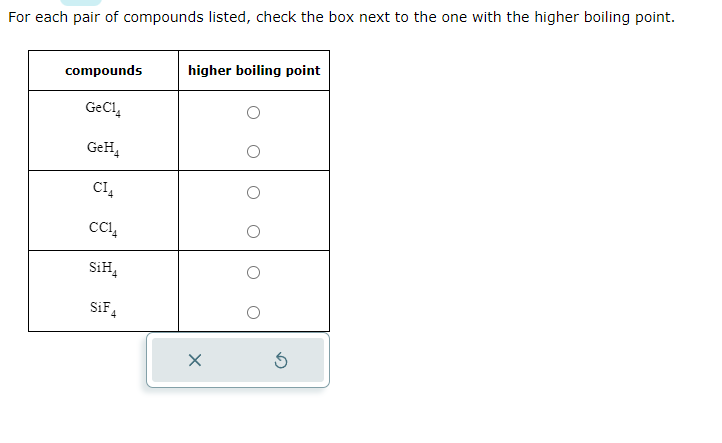 Solved For each pair of compounds listed, check the box next | Chegg.com