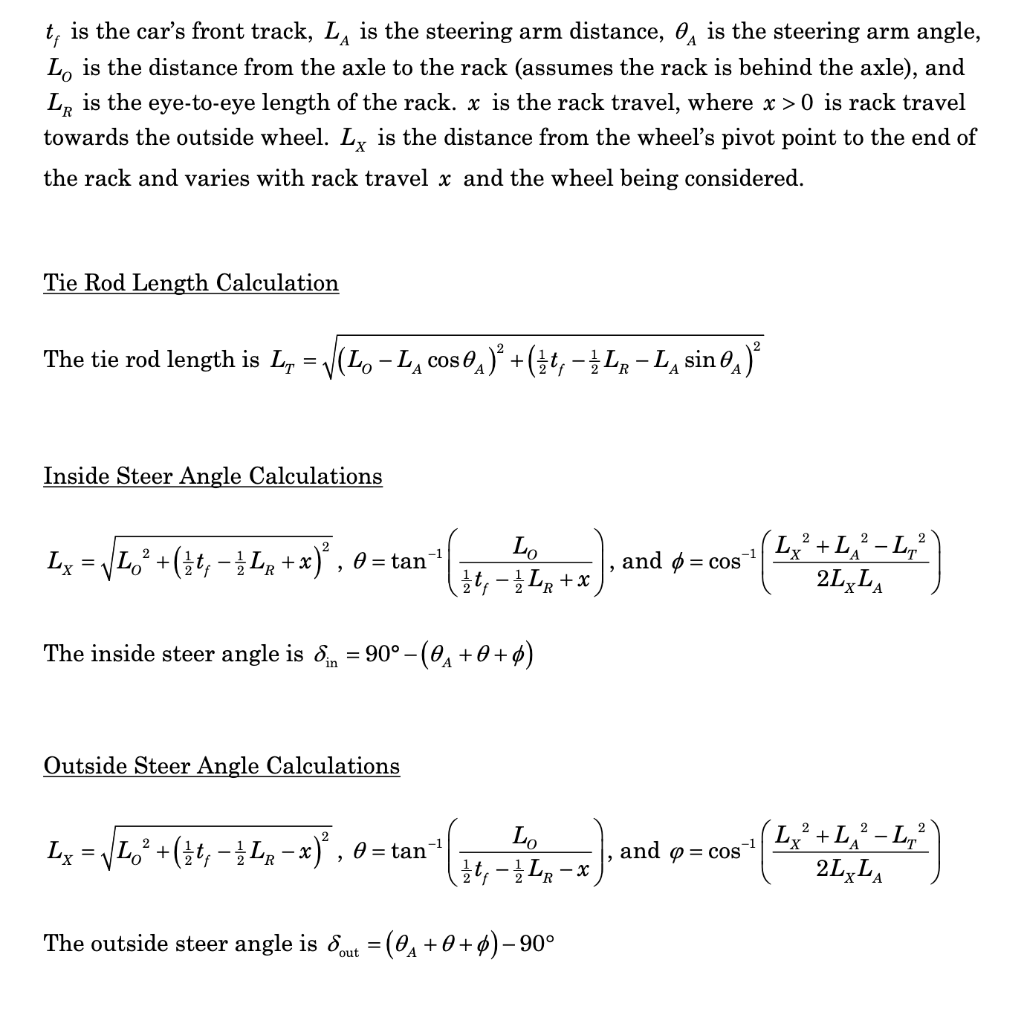 Solved Ackerman steering geometry assumes the relation