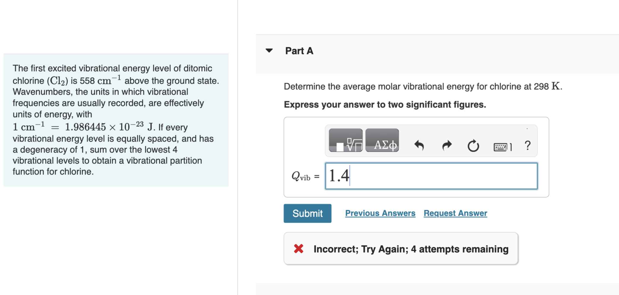 Solved The first excited vibrational energy level of ditomic | Chegg.com