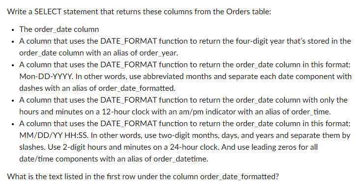 Solved Write a SELECT statement that returns these columns | Chegg.com