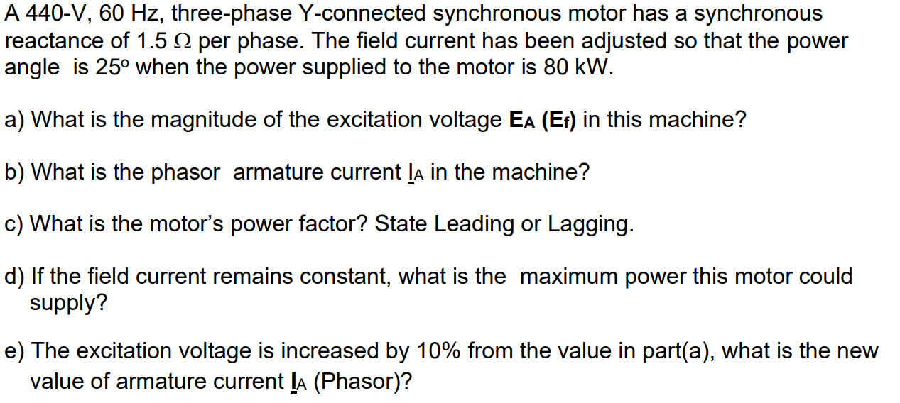Solved A 440V, 60 Hz, threephase Yconnected synchronous