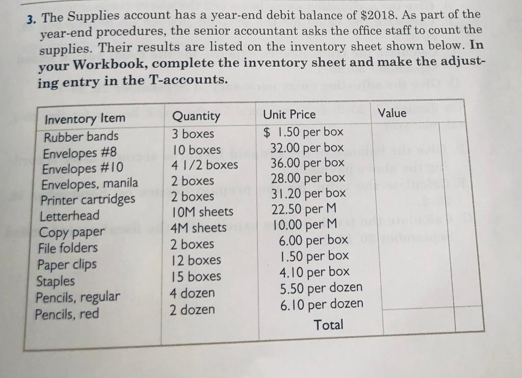 Solved 3. The Supplies account has a yearend debit balance