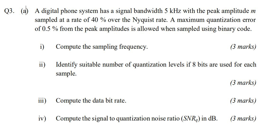 Solved Q3. (a) A digital phone system has a signal bandwidth | Chegg.com