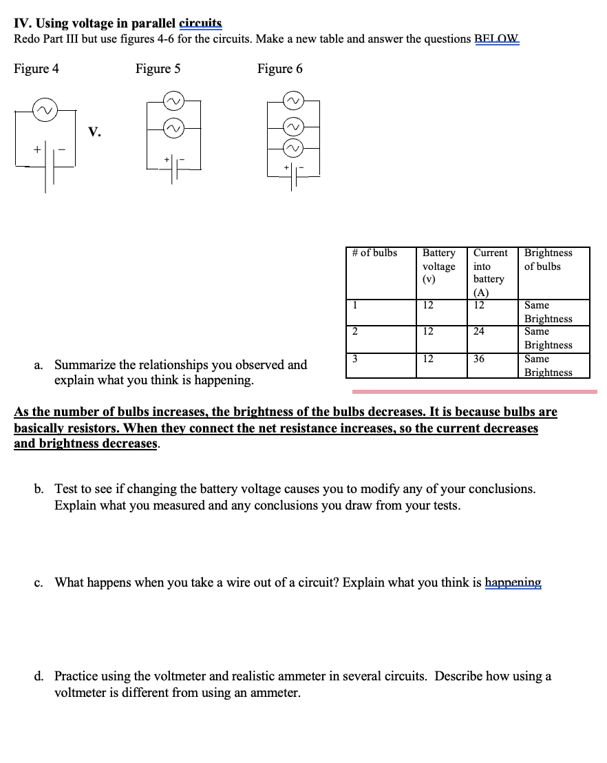 IV. Using voltage in parallel circuits Redo Part III