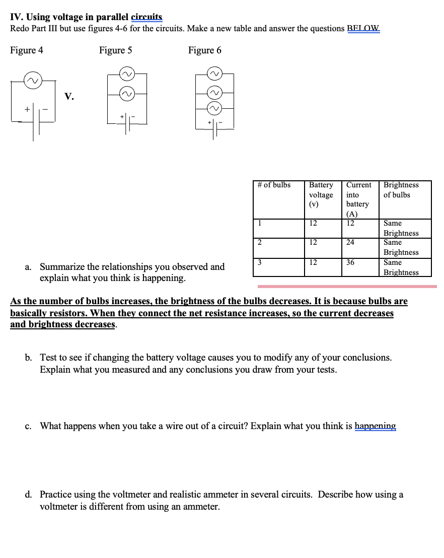 IV. Using voltage in parallel circuits Redo Part III | Chegg.com