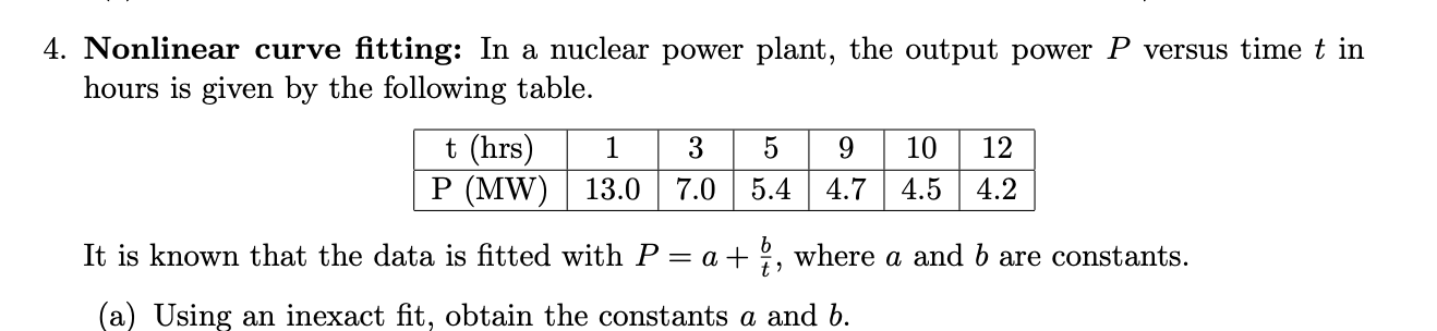 Solved Nonlinear curve fitting: In a nuclear power plant, | Chegg.com