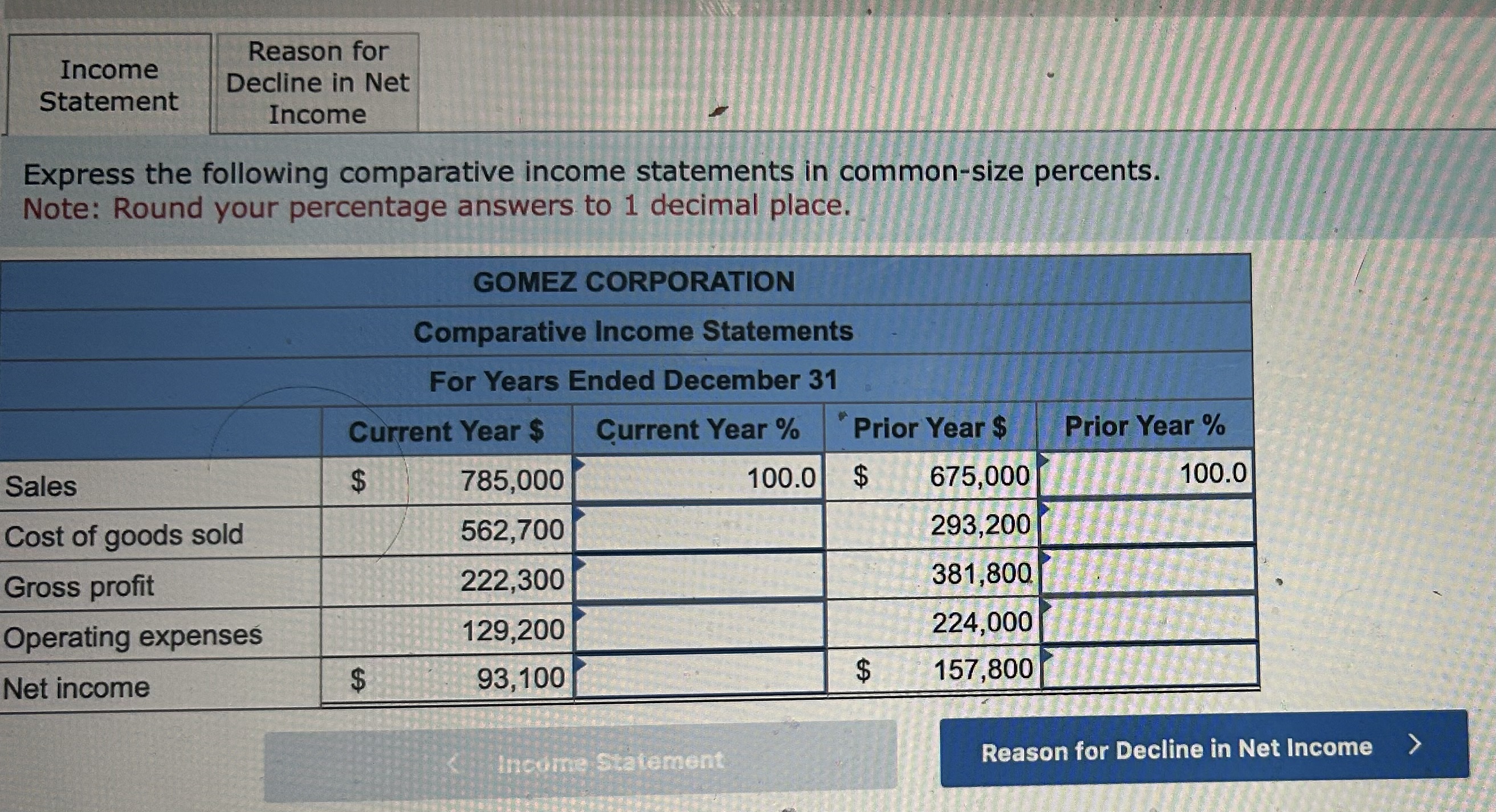 Solved Express the following comparative income statements | Chegg.com