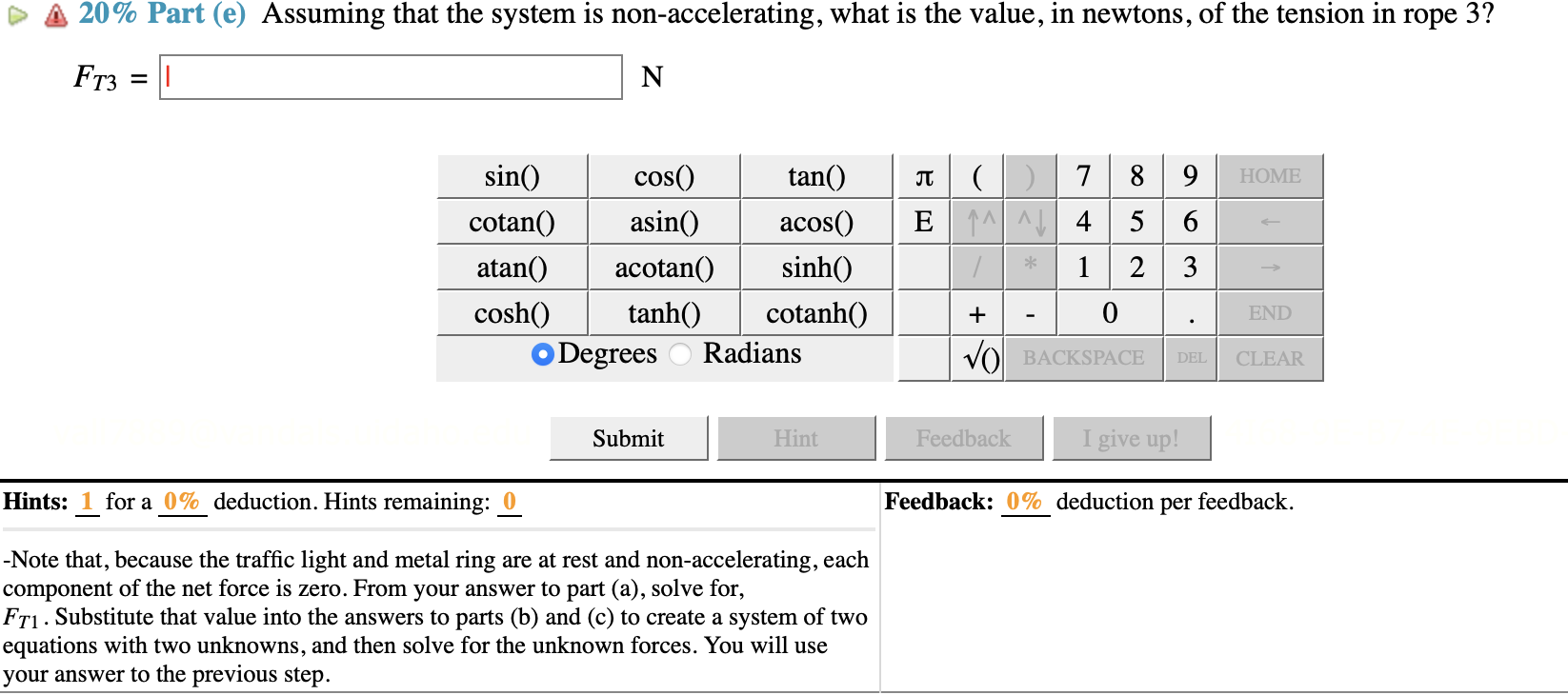 Solved (5\%) Problem 19: Three ropes are connected to a | Chegg.com