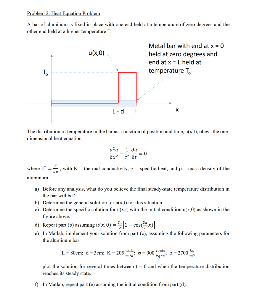 Solved Problem 2: Heat Equation Problem A bar of aluminum is | Chegg.com