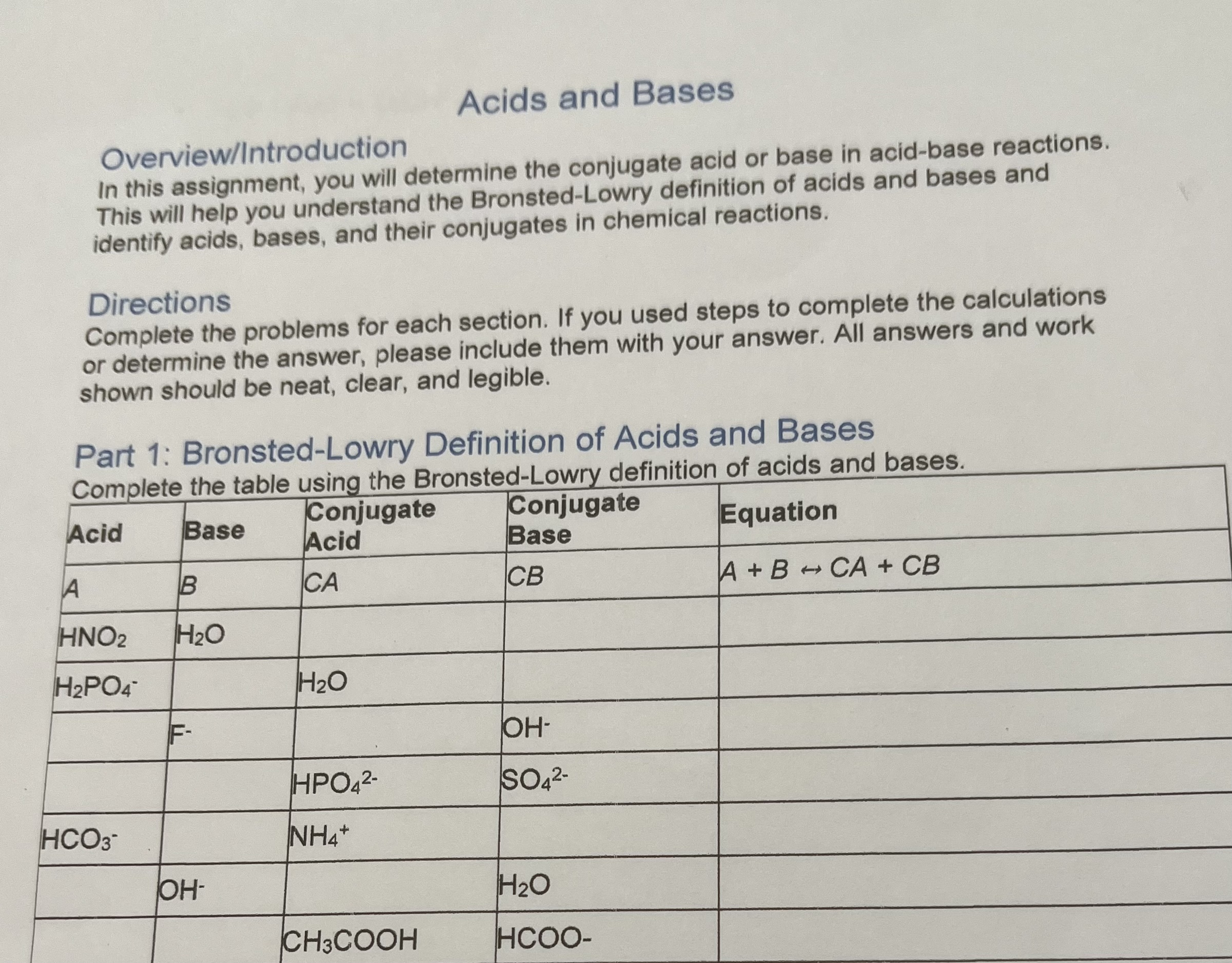 Solved Acids and Bases Overview/Introduction In this | Chegg.com