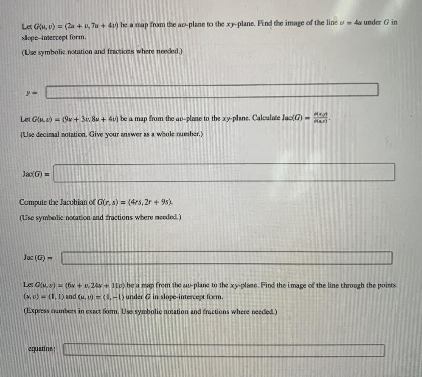 Solved Let G(u, v) = (2u + v, 7u + 40) be a map from the | Chegg.com