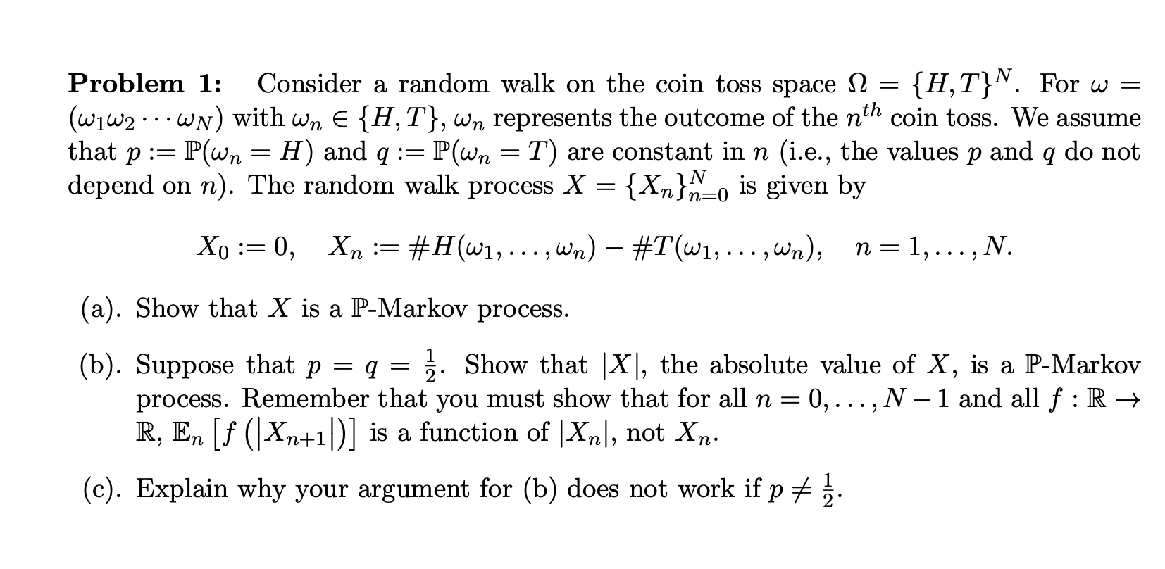 = Problem 1: Consider a random walk on the coin toss | Chegg.com