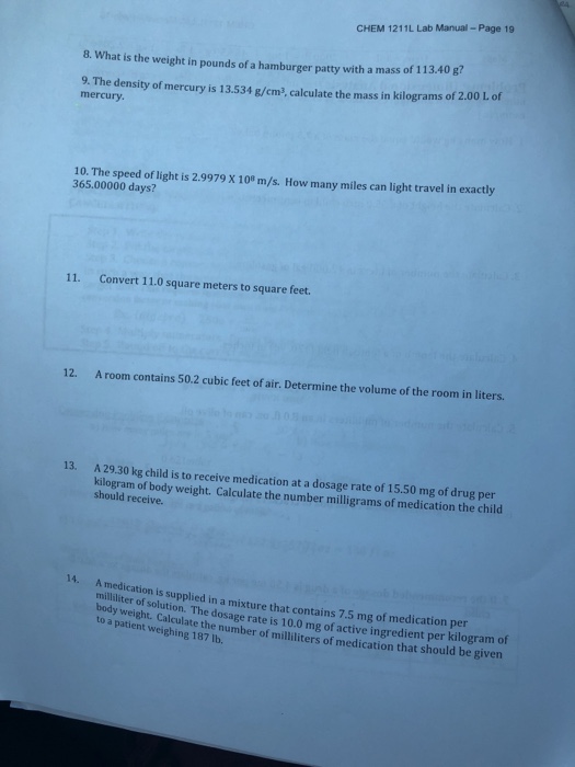 Solved CHEM 1211L Lab Manual Page 19 8. What Is The Weight | Chegg.com