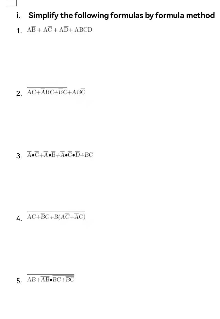 Solved I Simplify The Following Formulas By Formula Method Chegg Com