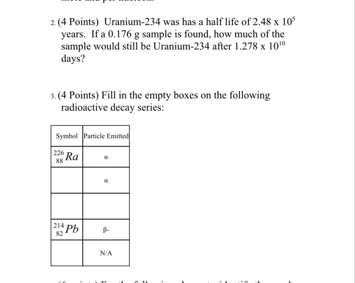 Solved 2. (4 Points) Uranium234 was has a half life of 2.48