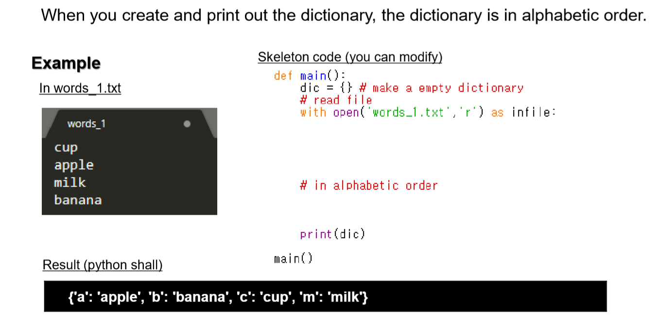 Solved When you create and print out the dictionary, the | Chegg.com
