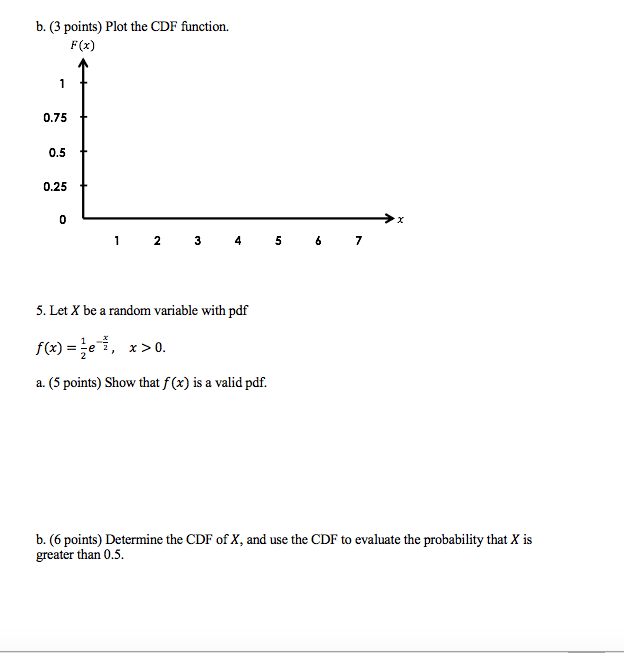 Solved b. (3 points) Plot the CDF function. F(x) 0.75 0.5 | Chegg.com