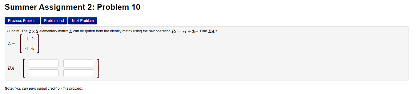 Solved Summer Assignment 2: Problem 8 Previous Problem | Chegg.com
