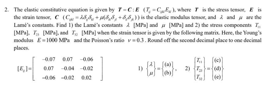 Solved 2. The elastic constitutive equation is given by | Chegg.com