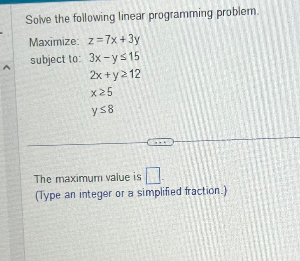 Solved Solve the following linear programming problem. | Chegg.com