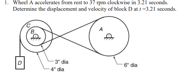 Solved Wheel A accelerates from rest to 37rpm clockwise in | Chegg.com