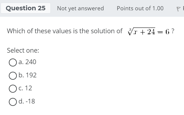 Solved Question 25 Not yet answered Points out of 1.00 Which | Chegg.com