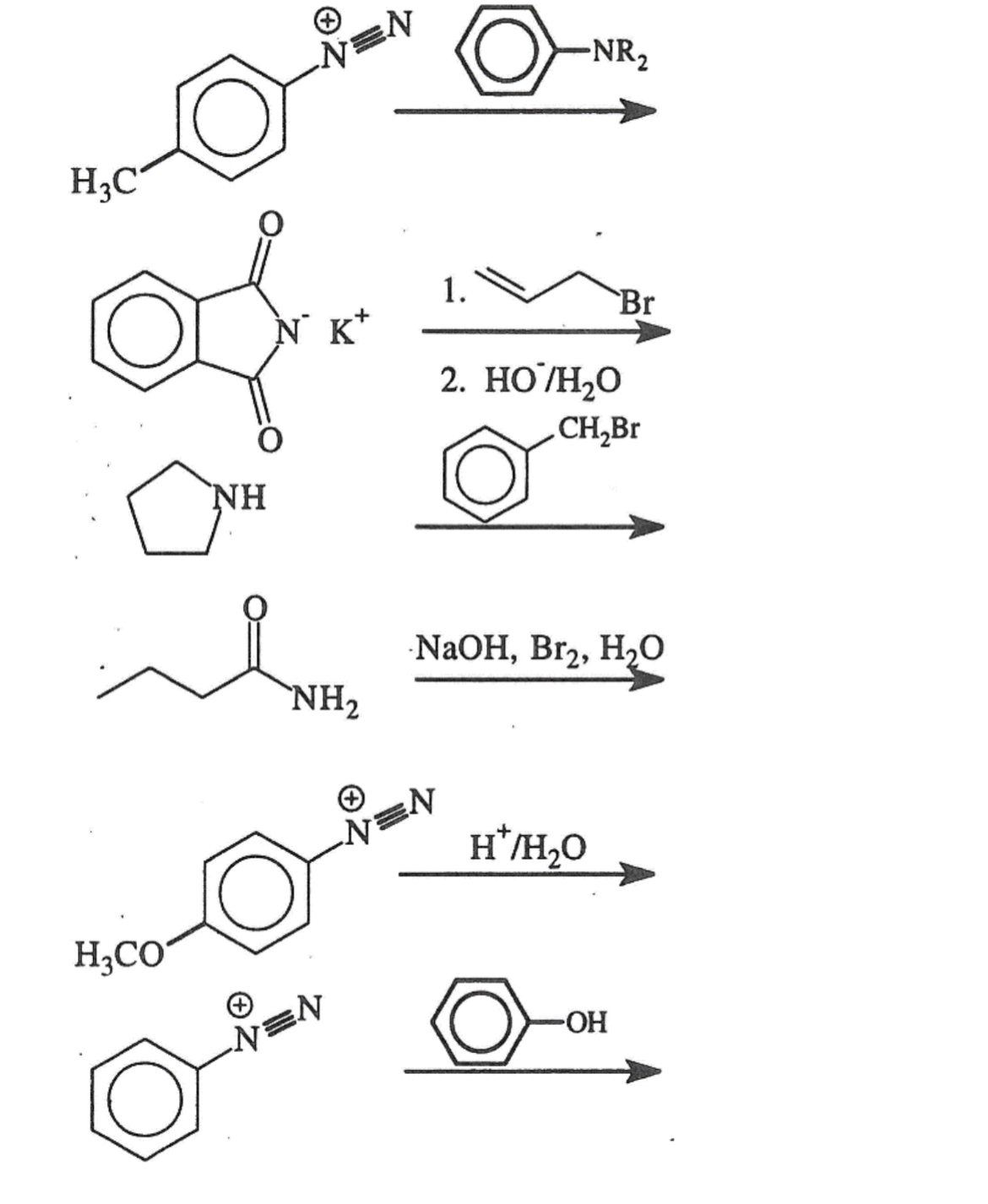 Solved 1. 2. HO−/H2O CH2Br NaOH,Br2,H2O H+/H2O 0OH | Chegg.com