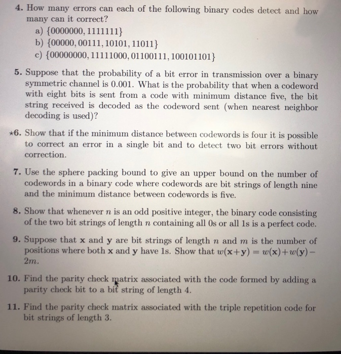 Solved 4. How Many Errors Can Each Of The Following Binary | Chegg.com