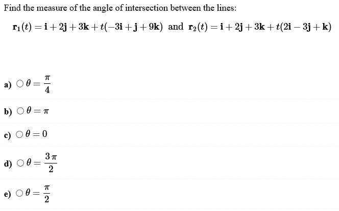 Solved Find the measure of the angle of intersection between | Chegg.com
