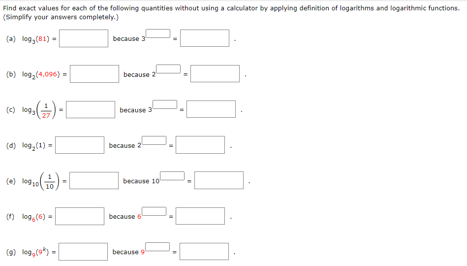 Solved Find exact values for each of the following | Chegg.com