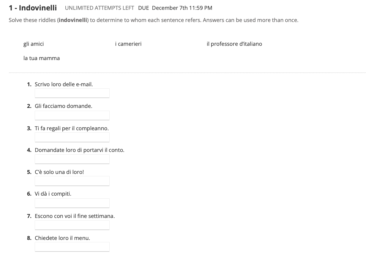 1 - Indovinelli UNLIMITED ATTEMPTS LEFT DUE December