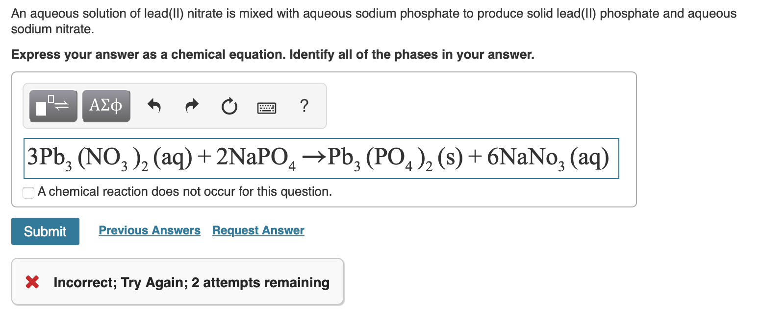 Solved An Aqueous Solution Of Lead II Nitrate Is Mixed With Chegg Com