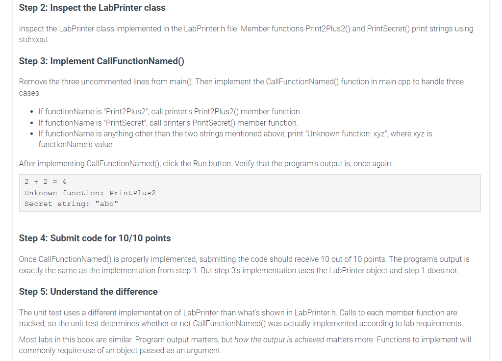 Solved zybook 1.7 ﻿C++Step 2: Inspect the LabPrinter | Chegg.com