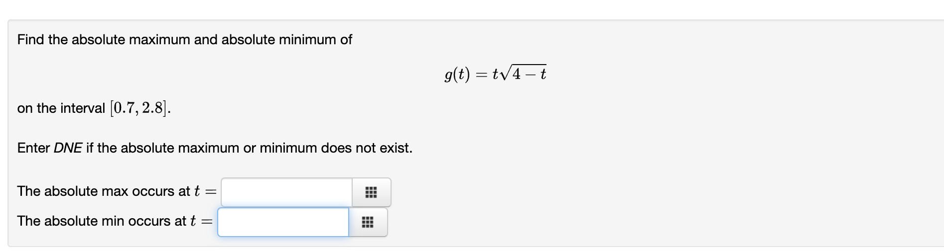 Solved Find the absolute maximum and absolute minimum of | Chegg.com