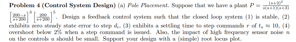 200-S (3+2) Problem 4 (Control System Design) (a) | Chegg.com