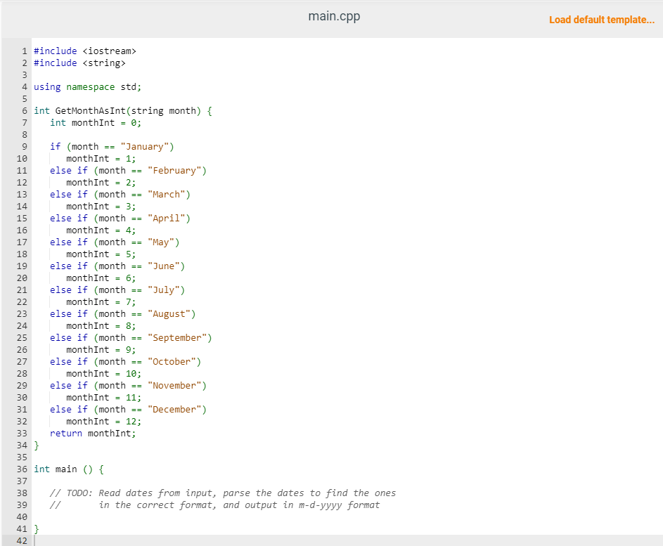 Solved Complete main() to read dates from input, one date | Chegg.com