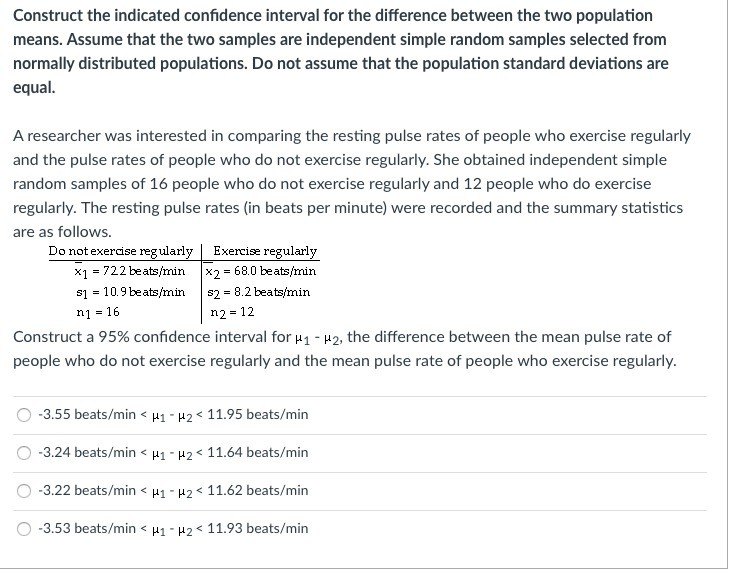 Solved Construct the indicated confidence interval for the | Chegg.com