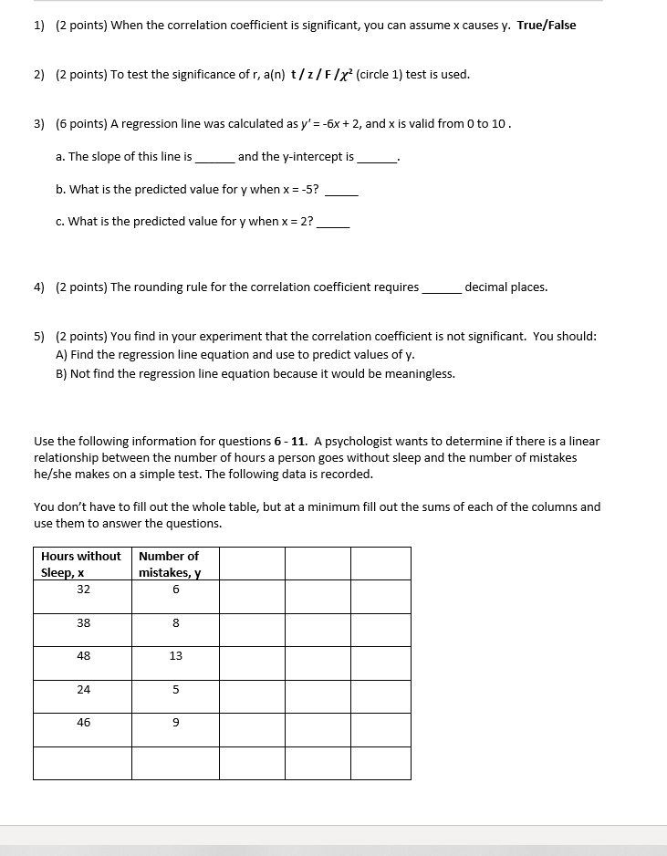 Solved 1) (2 points) When the correlation coefficient is | Chegg.com