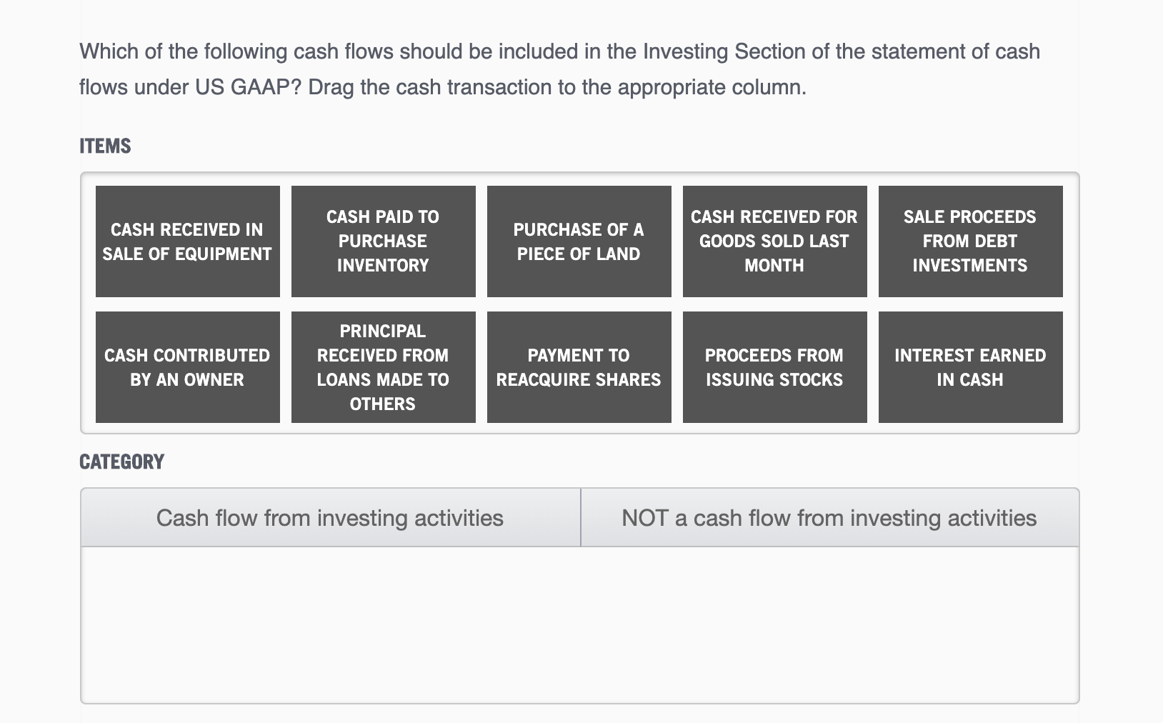 cash flows from investing activities under gaap who must use the accrual system