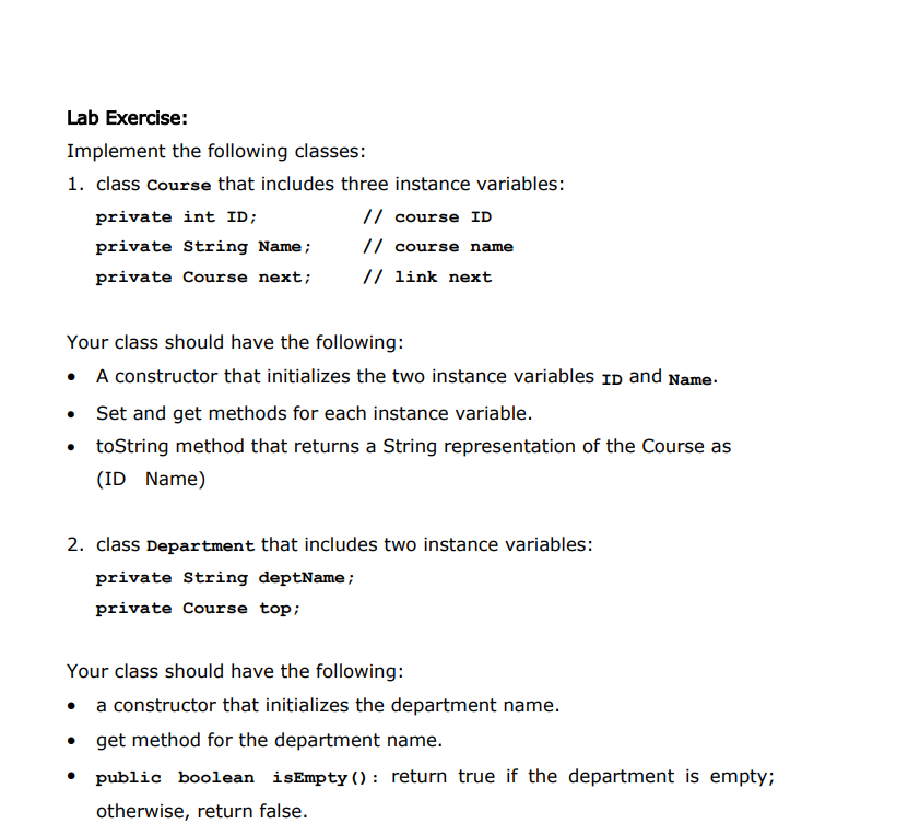 Solved Lab Exercise: Implement the following classes: 1. | Chegg.com