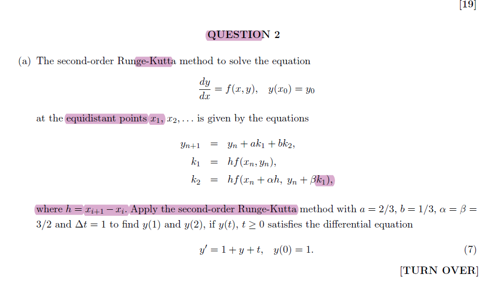 Solved (a) The Second-order Runge-Kutta Method To Solve The | Chegg.com