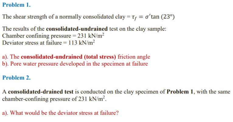 Solved Problem 1. The shear strength of a normally | Chegg.com