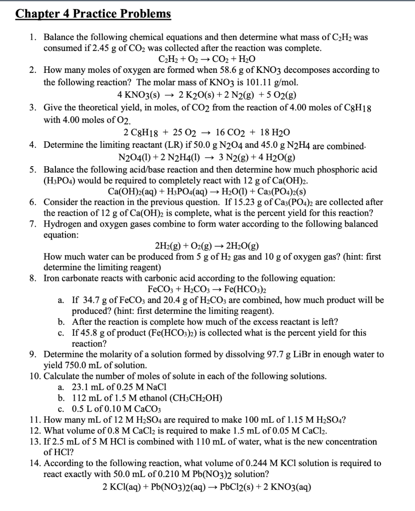 Solved Chapter 4 Practice Problems 1. Balance the following | Chegg.com