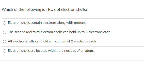 Solved Which of the following is TRUE of electron shells? | Chegg.com